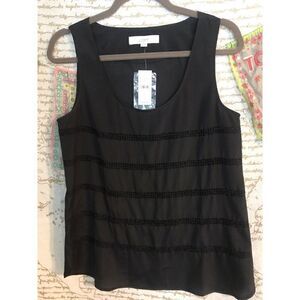 NWT Ann Taylor Loft Black Sequined Striped Tank Shirt Top Small.           W